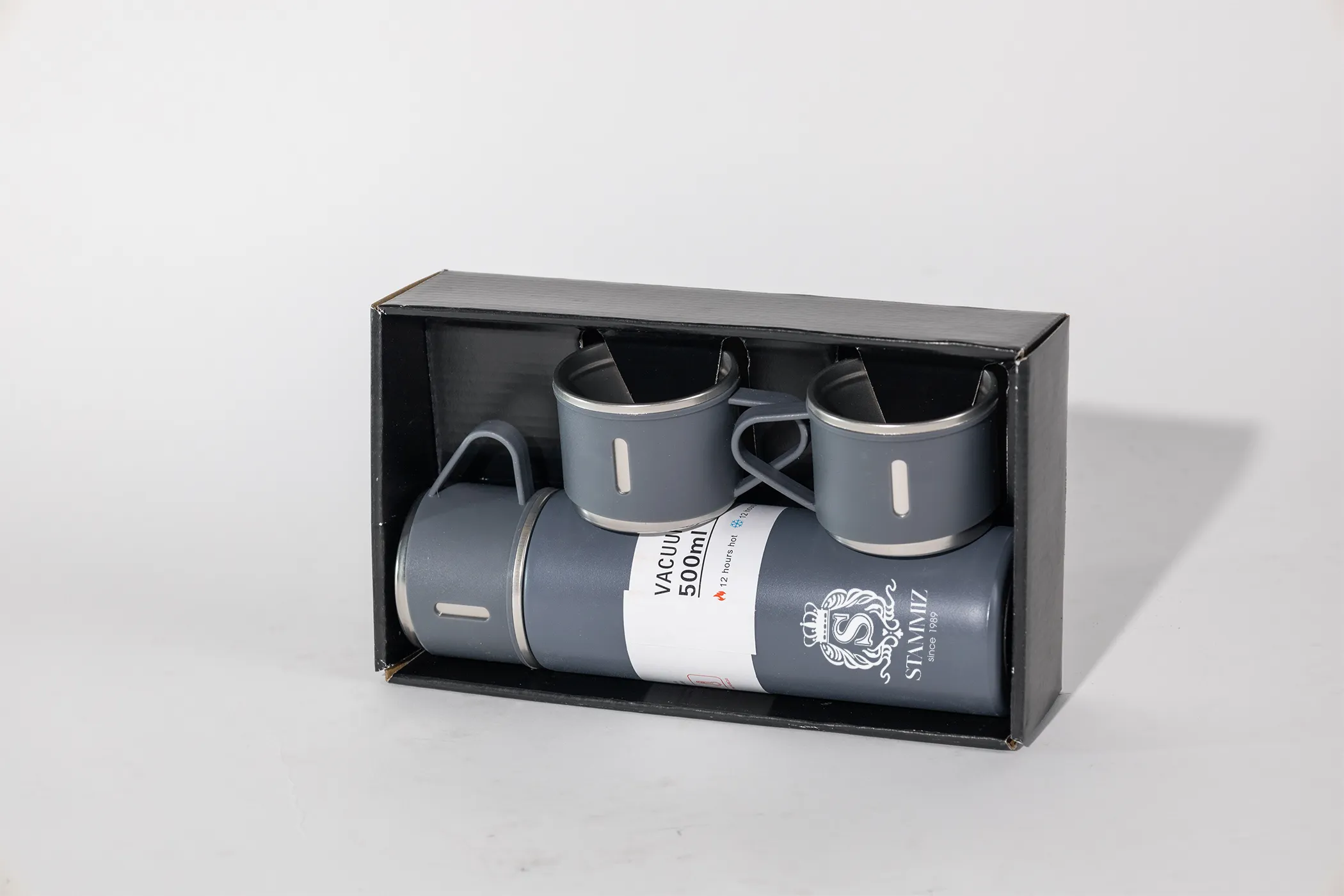 ชุดกระบอกน้ำสเตนเลส+แก้ว 2 ใบ ความจุ กระบอกน้ำ (420 มล.) + แก้ว (150 มล.)