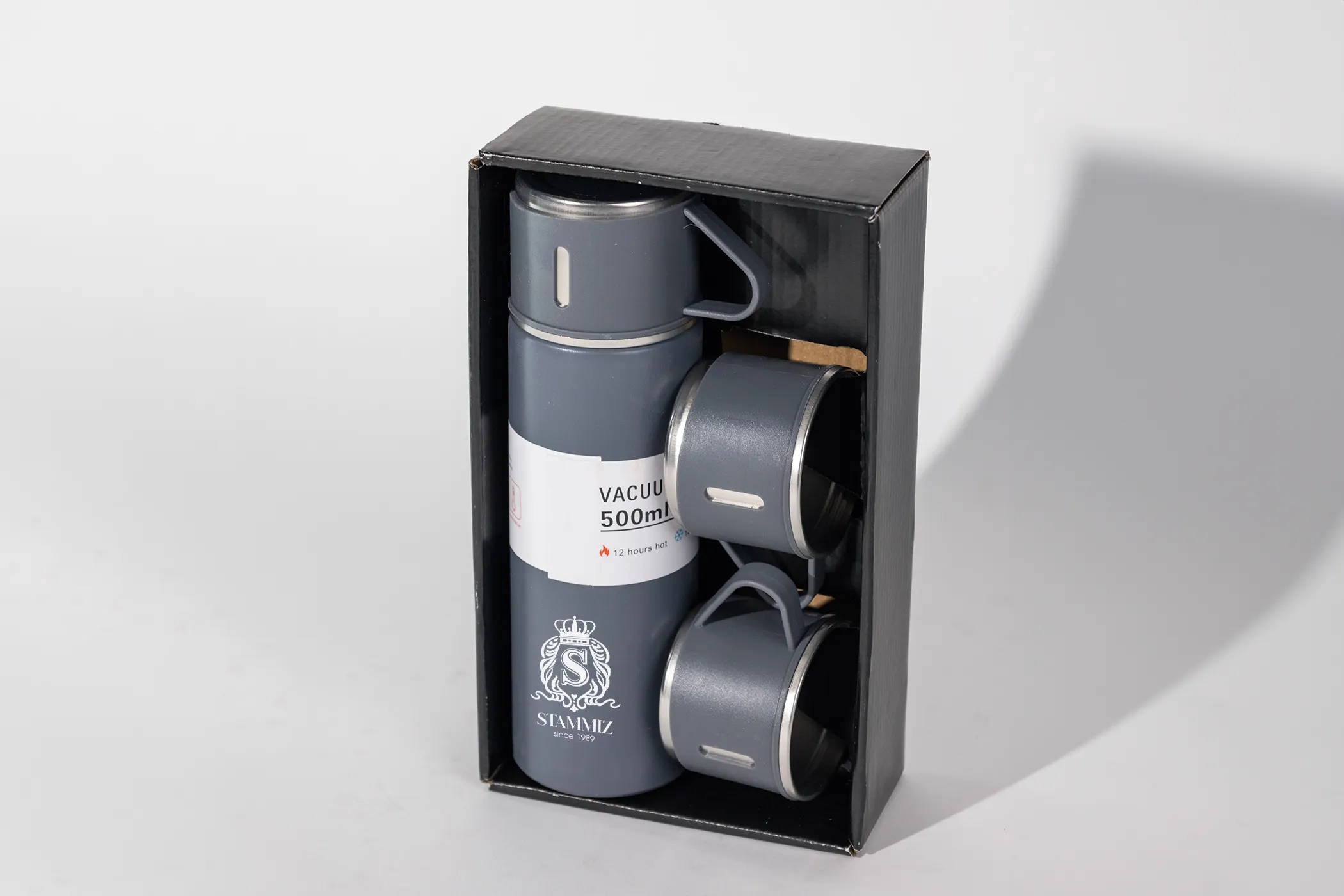 ชุดกระบอกน้ำสเตนเลส+แก้ว 2 ใบ ความจุ กระบอกน้ำ (420 มล.) + แก้ว (150 มล.)