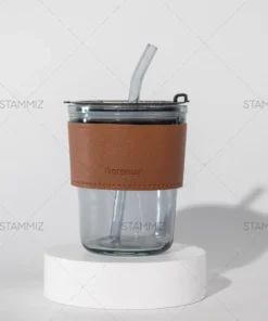 แก้วกาแฟพร้อมปอกหนังกันความร้อนและหลอดแก้ว