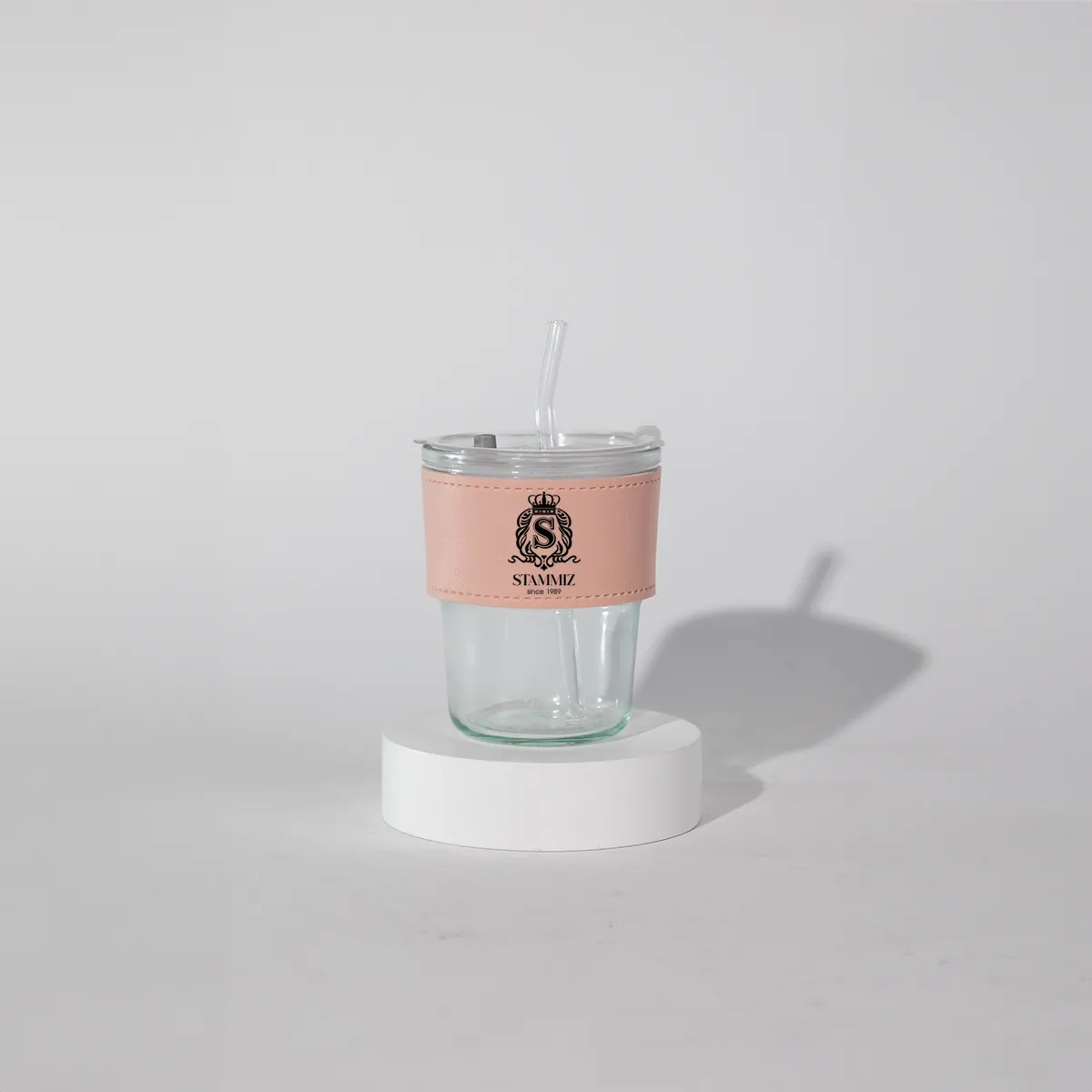 แก้วกาแฟ พร้อมปอกหนังมีฝาปิด พร้อมหลอด แบบพกพา - Image 2