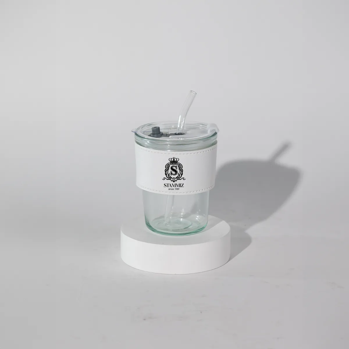 แก้วกาแฟ พร้อมปอกหนังมีฝาปิด พร้อมหลอด แบบพกพา